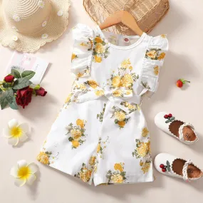 18M-6Y Toddler Girls Romper Flutter Sleeve Flower Wholesale Sunny Girl Clothing