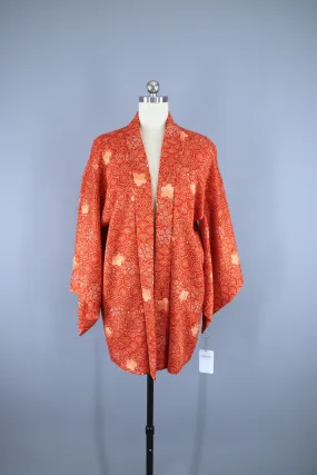 1980s Vintage Haori Kimono Jacket Cardigan / Orange & White Shibori