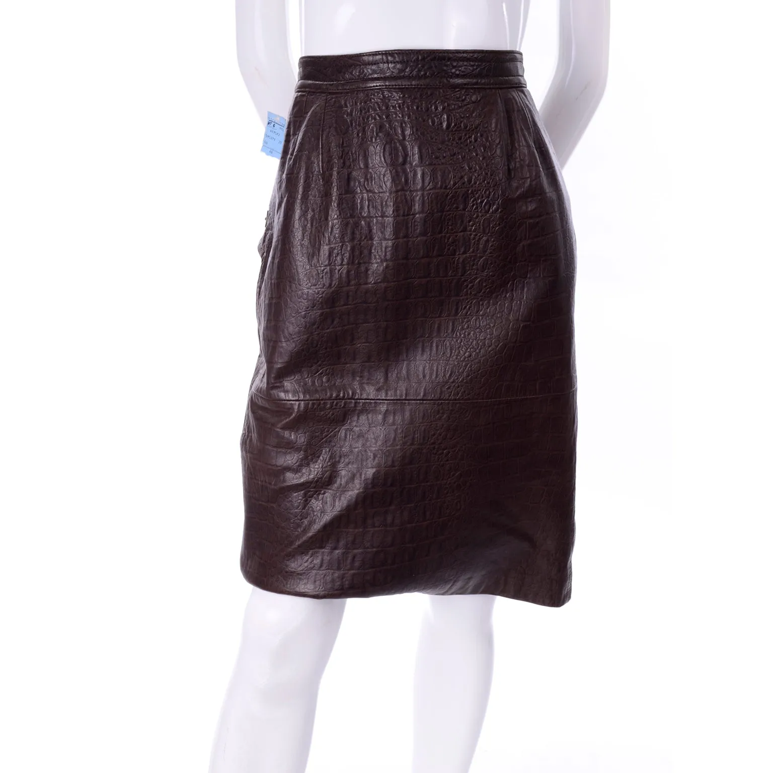 1990s Vintage Valentino Deadstock Alligator Embossed Leather Pencil Skirt