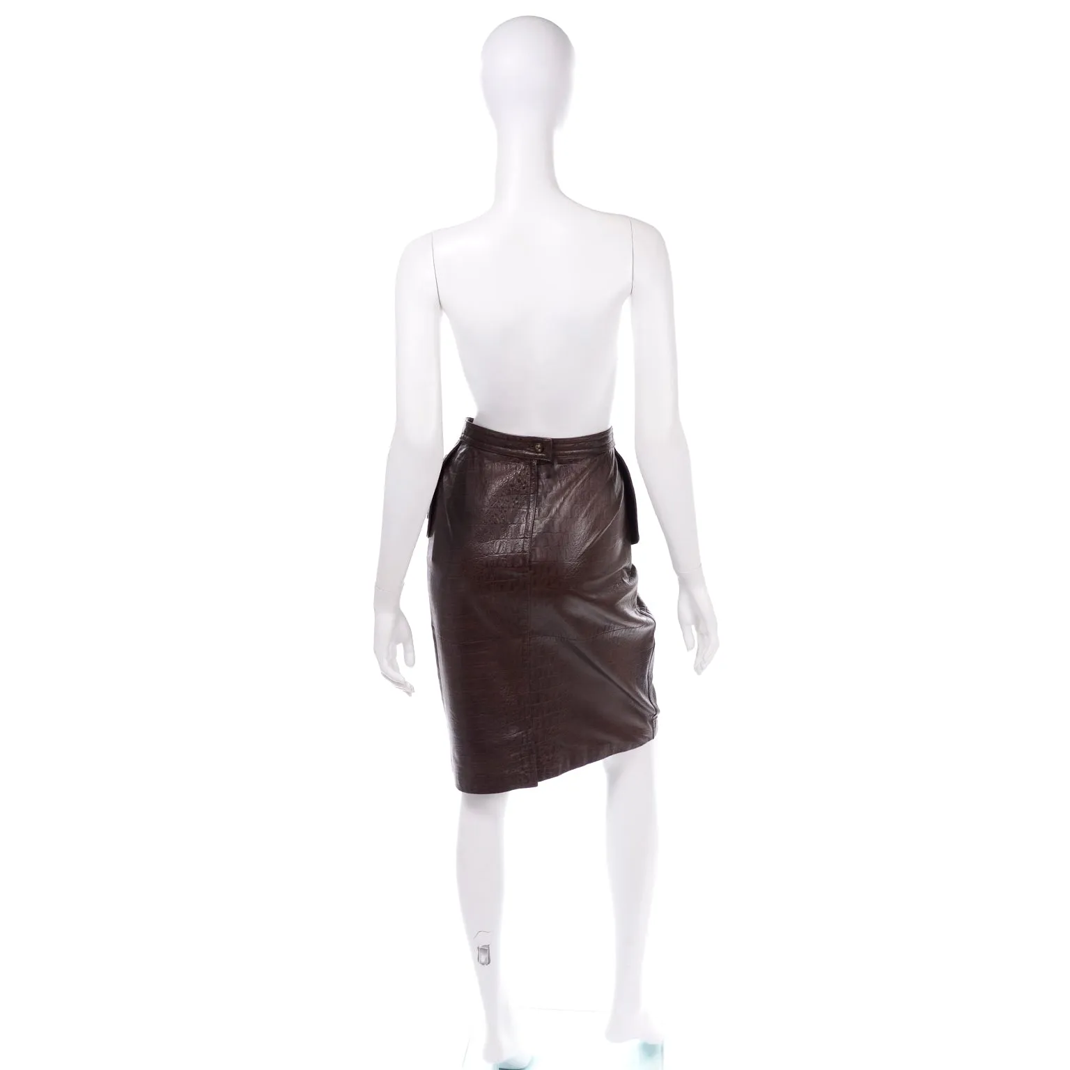 1990s Vintage Valentino Deadstock Alligator Embossed Leather Pencil Skirt