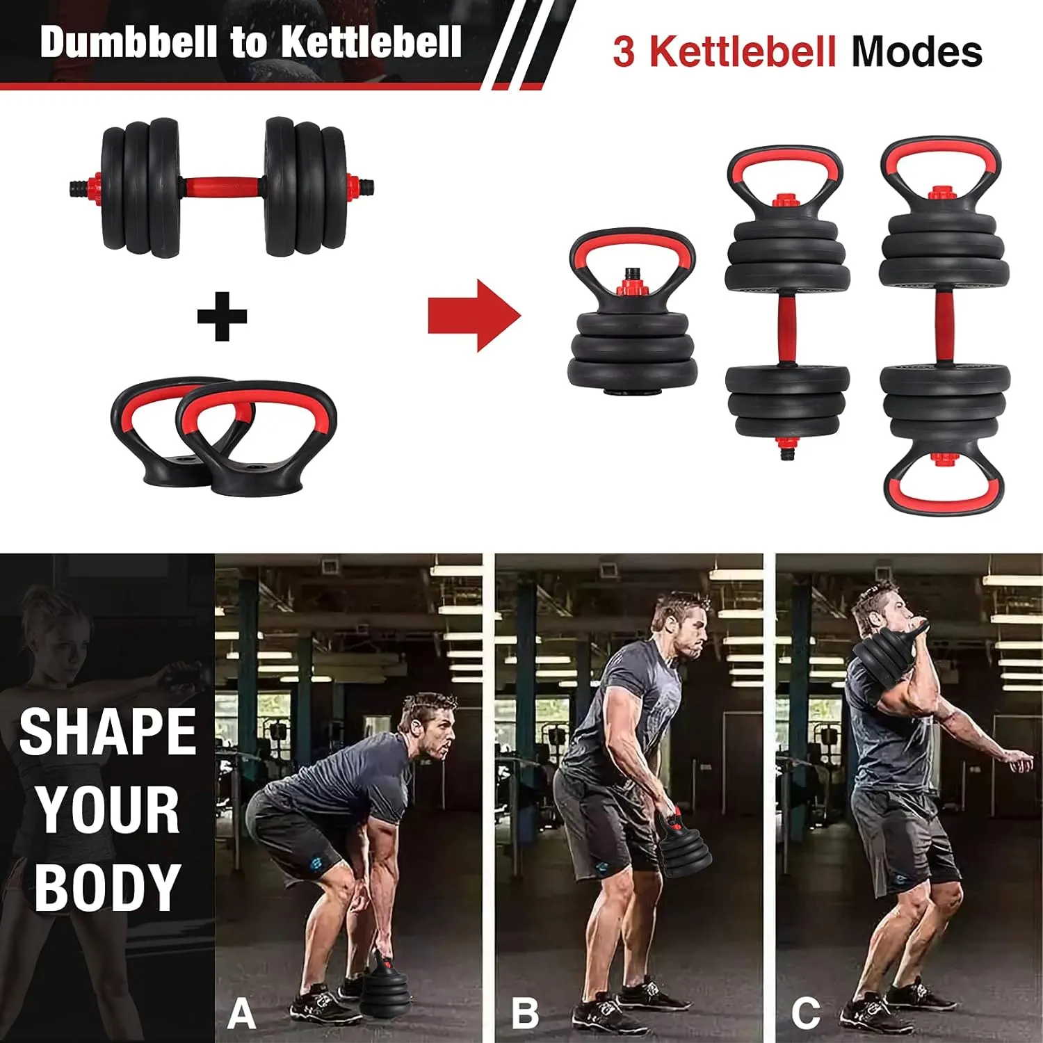 40KG 4 in 1 Adjustable Dumbbell Barbell Kettlebell Set