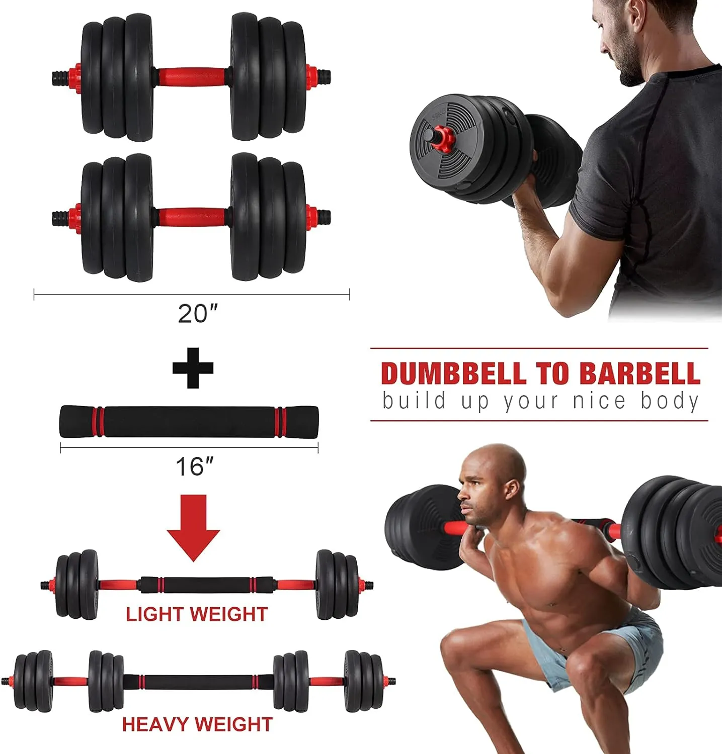 40KG 4 in 1 Adjustable Dumbbell Barbell Kettlebell Set