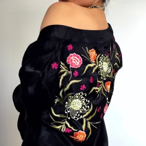 90S FLORAL EMBROIDERED EMBROIDERY SILKY KIMONO JACKET