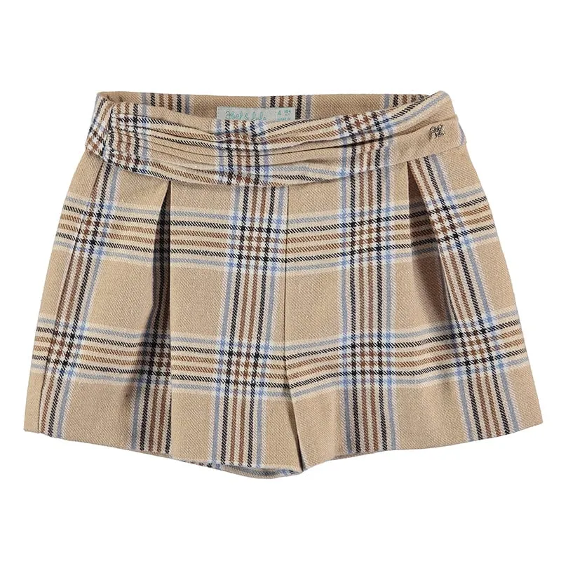 ABEL & LULA - Plaid Shorts & Embroidered Blouse - Blue