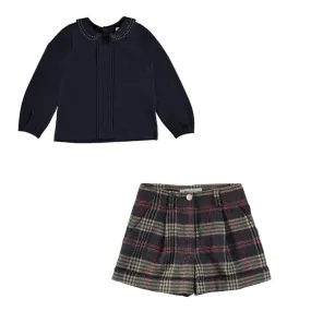 ABEL & LULA - Plaid Shorts With Blouse - Navy