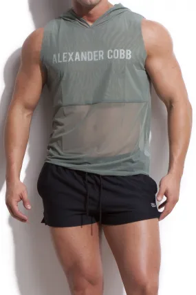 ALEXANDER COBB TRANSPARENT SLEEVELESS HOODY ARMY