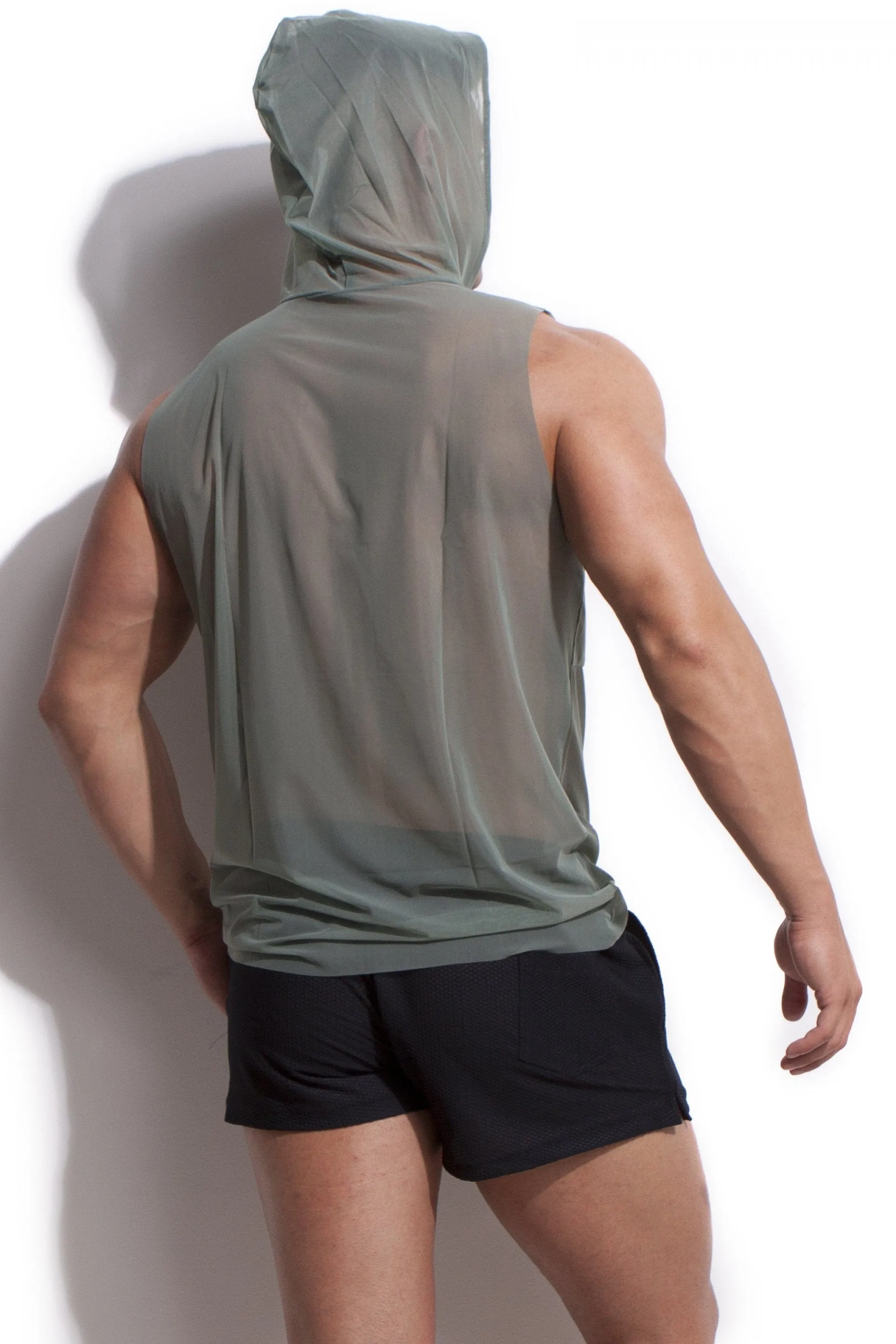 ALEXANDER COBB TRANSPARENT SLEEVELESS HOODY ARMY