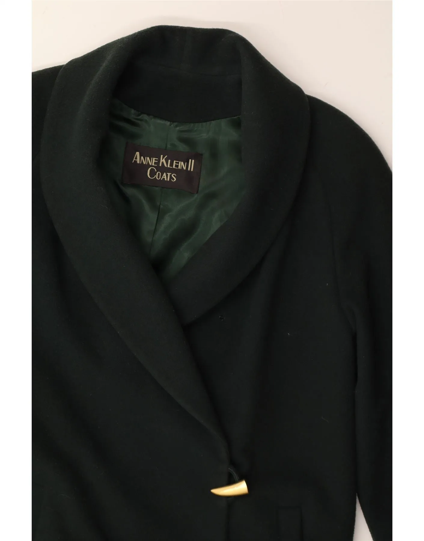 ANNE KLEIN Womens Overcoat UK 16 Large Green Wool