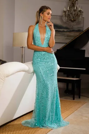 Arabella Embellished Gown - Turquoise