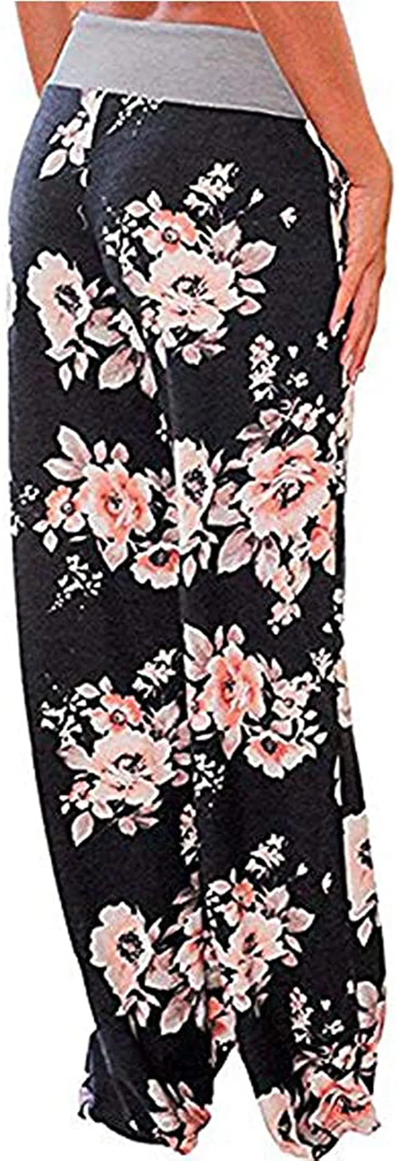 Askwind Women's Floral Print Comfy Stretch Drawstring Palazzo Wide Leg Lounge Pants