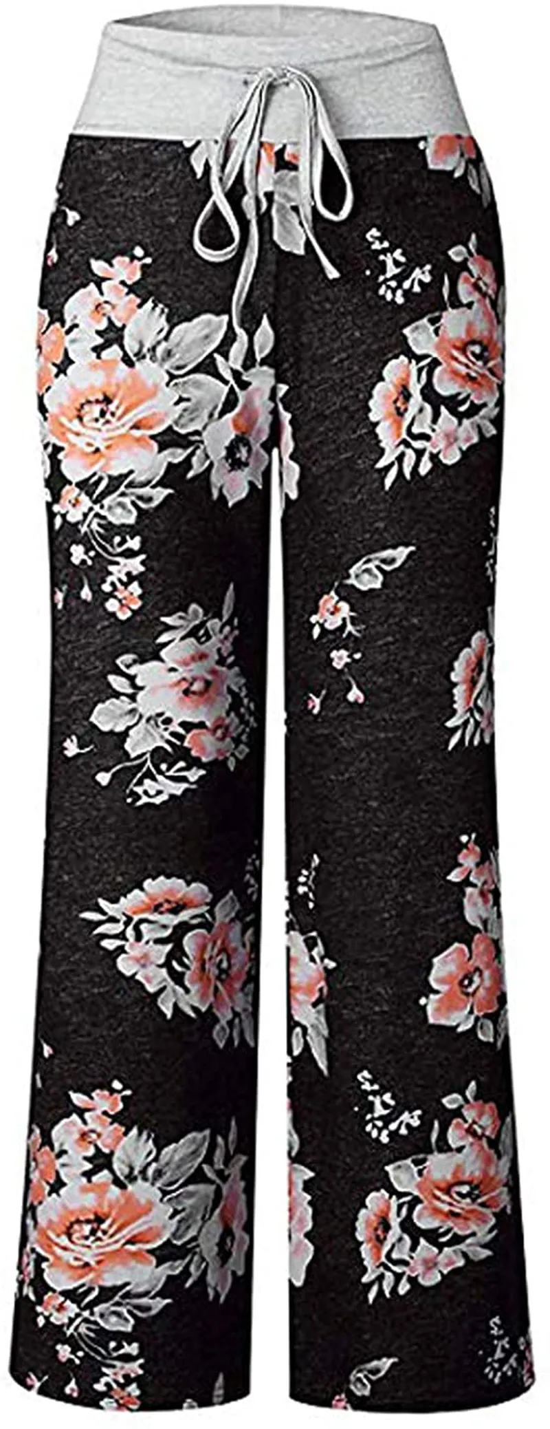 Askwind Women's Floral Print Comfy Stretch Drawstring Palazzo Wide Leg Lounge Pants