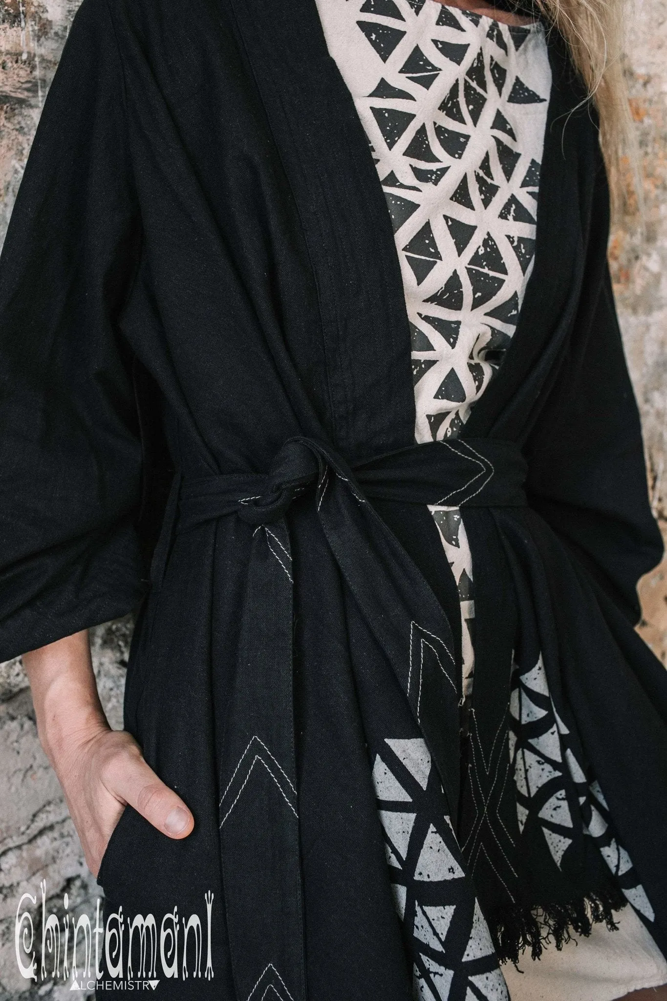 Asymmetric Huge Mantle Cardigan for Women / Raw Cotton Kimono Wrap / Black