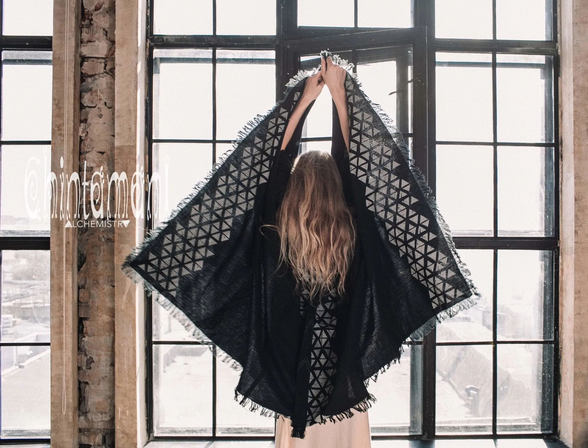 Asymmetric Huge Mantle Cardigan for Women / Raw Cotton Kimono Wrap / Black