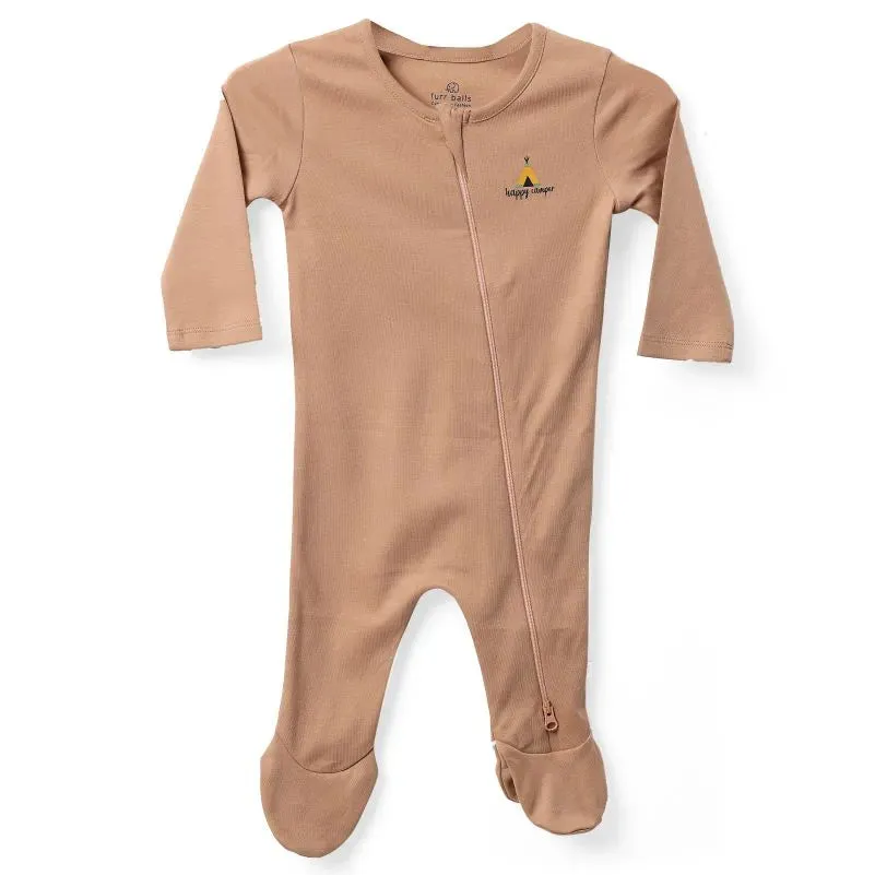 Baby 2 Way Zipper Little Camper Full Sleeves Bodysuit - Ruby Tan