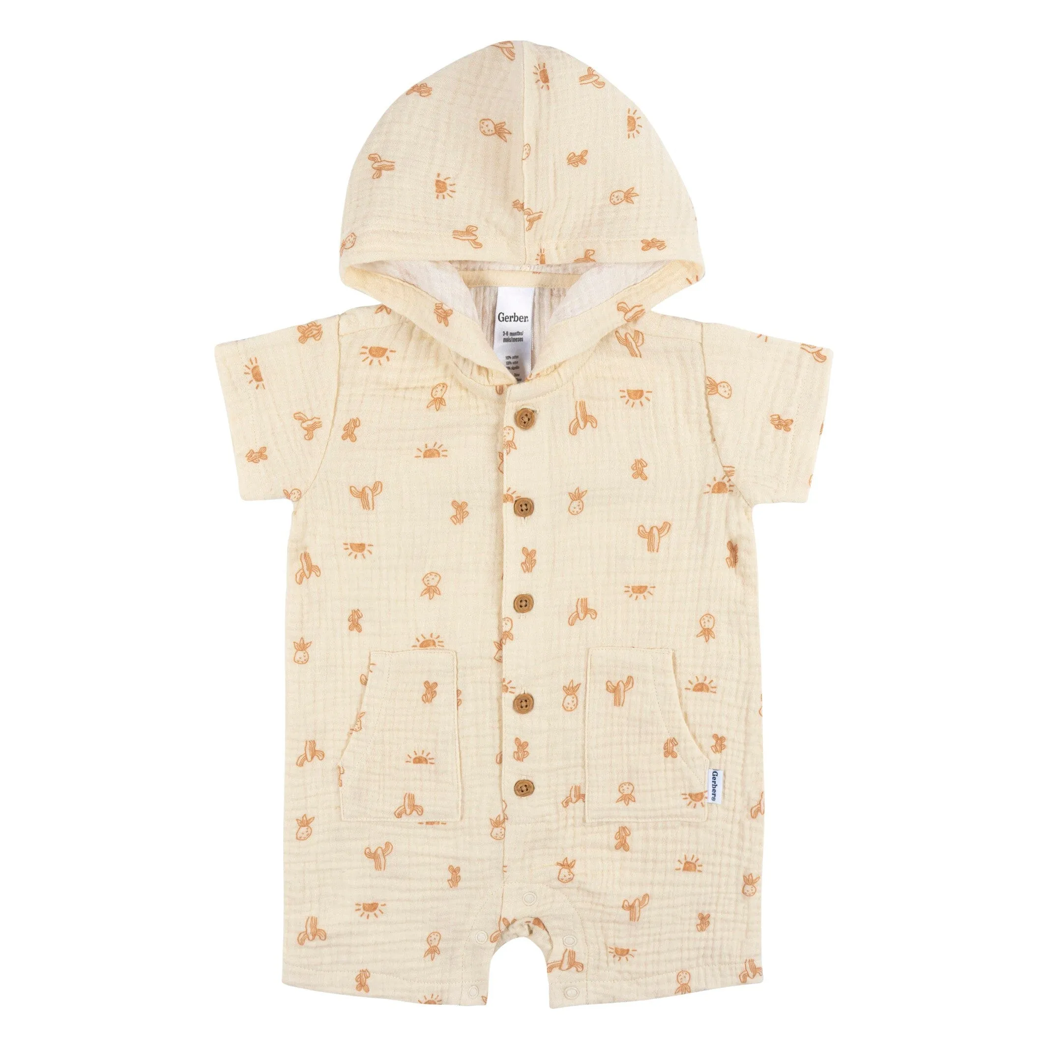 Baby Boys Desert Cotton Gauze Hooded Romper