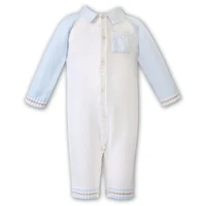 Baby Boys Ivory & Blue Knitted Romper