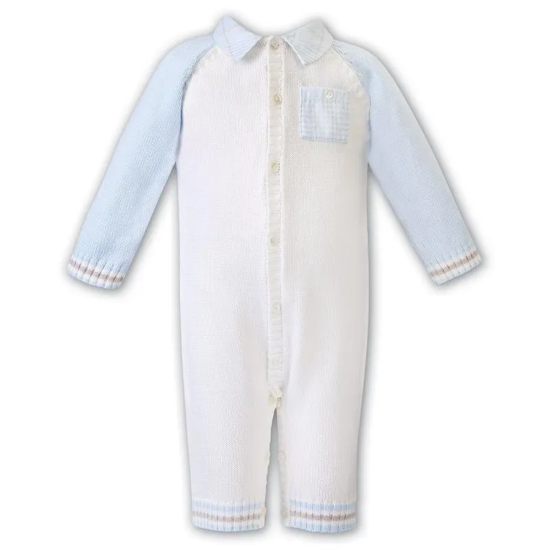 Baby Boys Ivory & Blue Knitted Romper