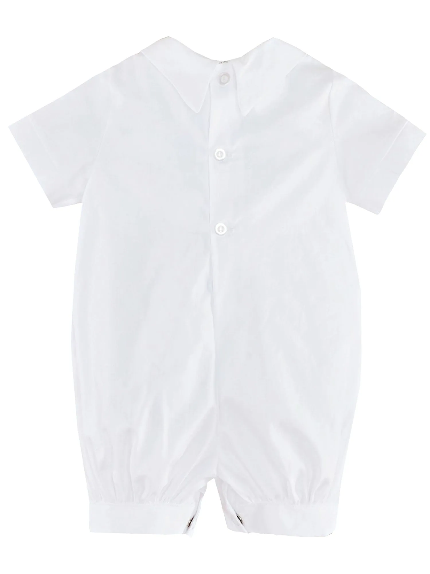 Baby Boys White Pleated Bodice Short Sleeve Baptism Romper Hat Set 0-24M