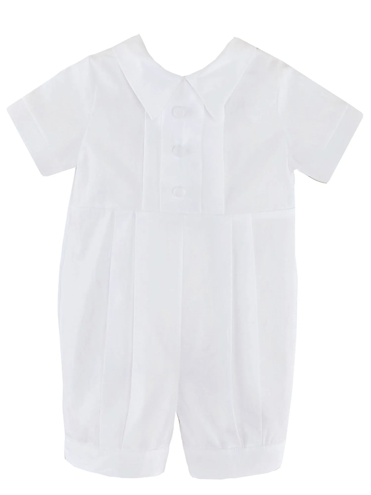 Baby Boys White Pleated Bodice Short Sleeve Baptism Romper Hat Set 0-24M