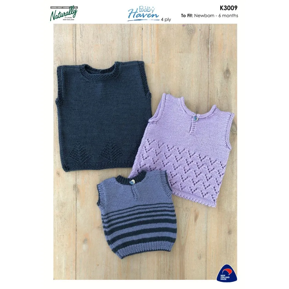 Baby Singlets - Simple, Lacy or Textured Knitting Pattern (K3009)