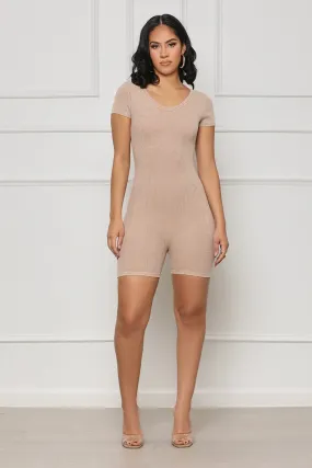 Backless Contour Ribbed Romper (Tan)- FINAL SALE