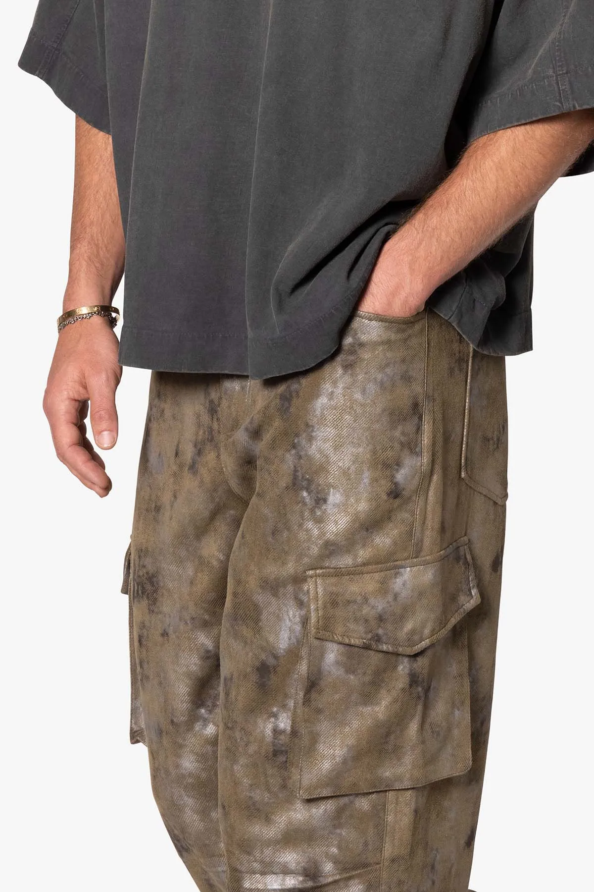 Baggy Dual Tone Sueded Cargo Pants - Olive