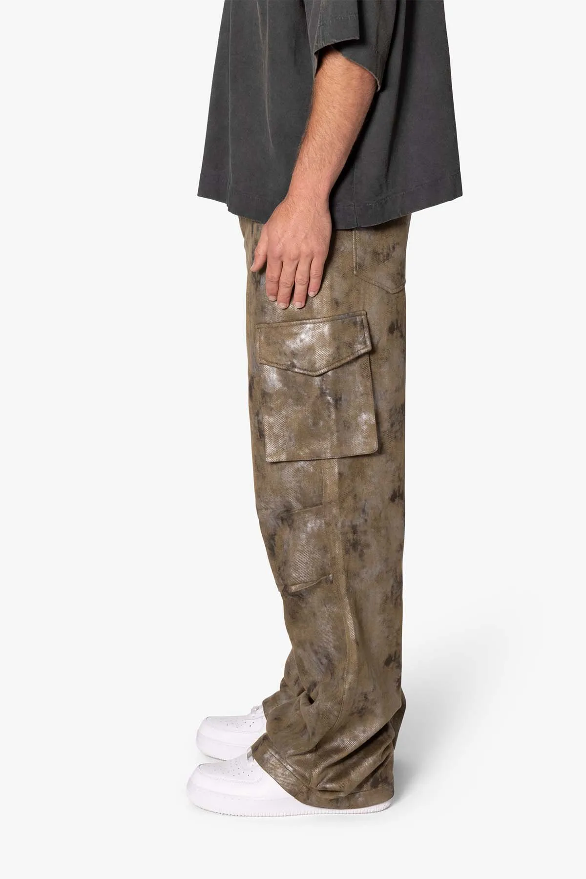 Baggy Dual Tone Sueded Cargo Pants - Olive