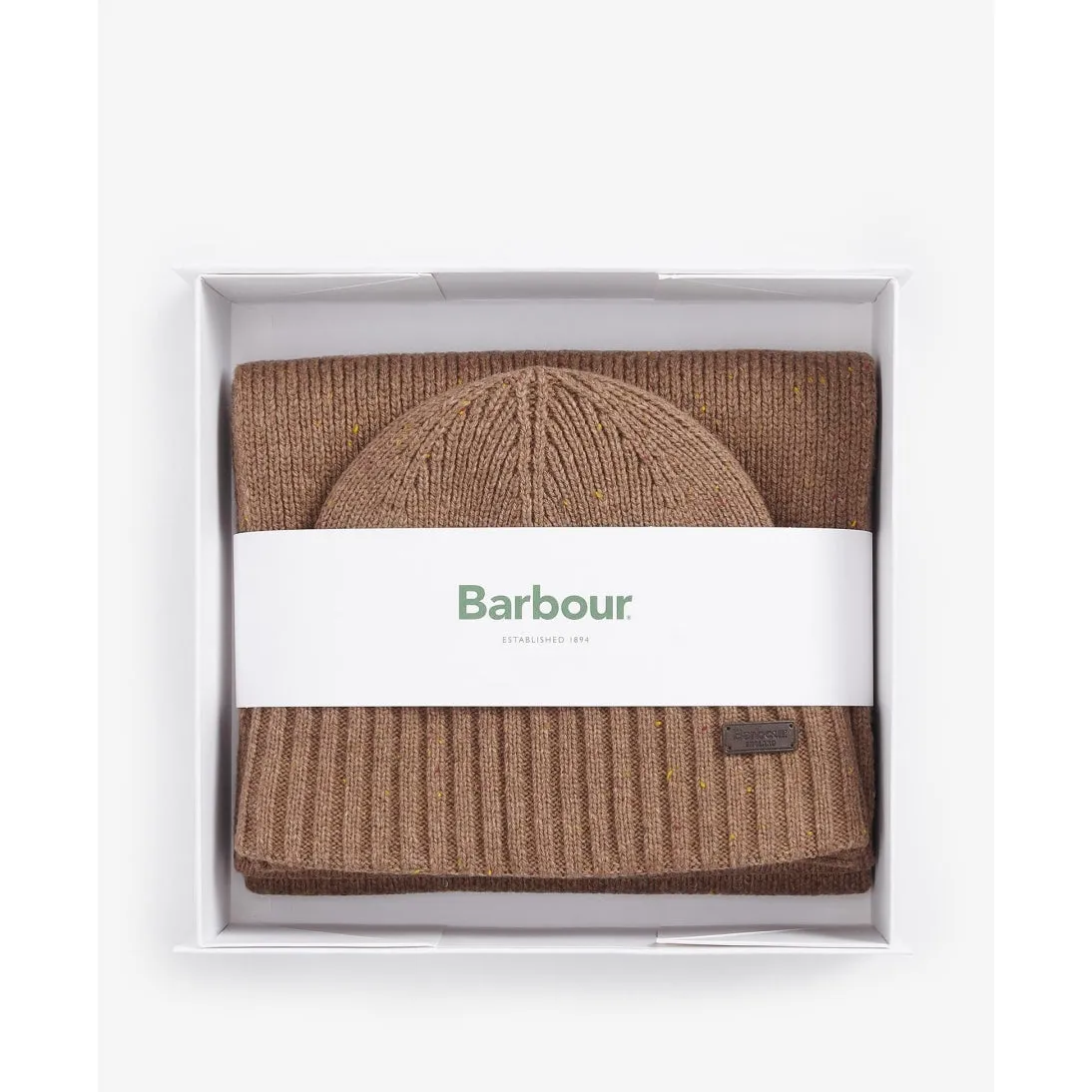 Barbour Carlton Fleck Beanie & Scarf Gift Set MGS0047BE31 Sandstone