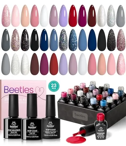 Beetles Summer Mermaid Gel Nail Polish Set, 20 Colors Blue Green Pink Purple Shimmery Glitter Summer Gel Polish Kit with Base Gel Top Coat Nail Art Brushes Soak off Uv Nail Gel Gift for Girls