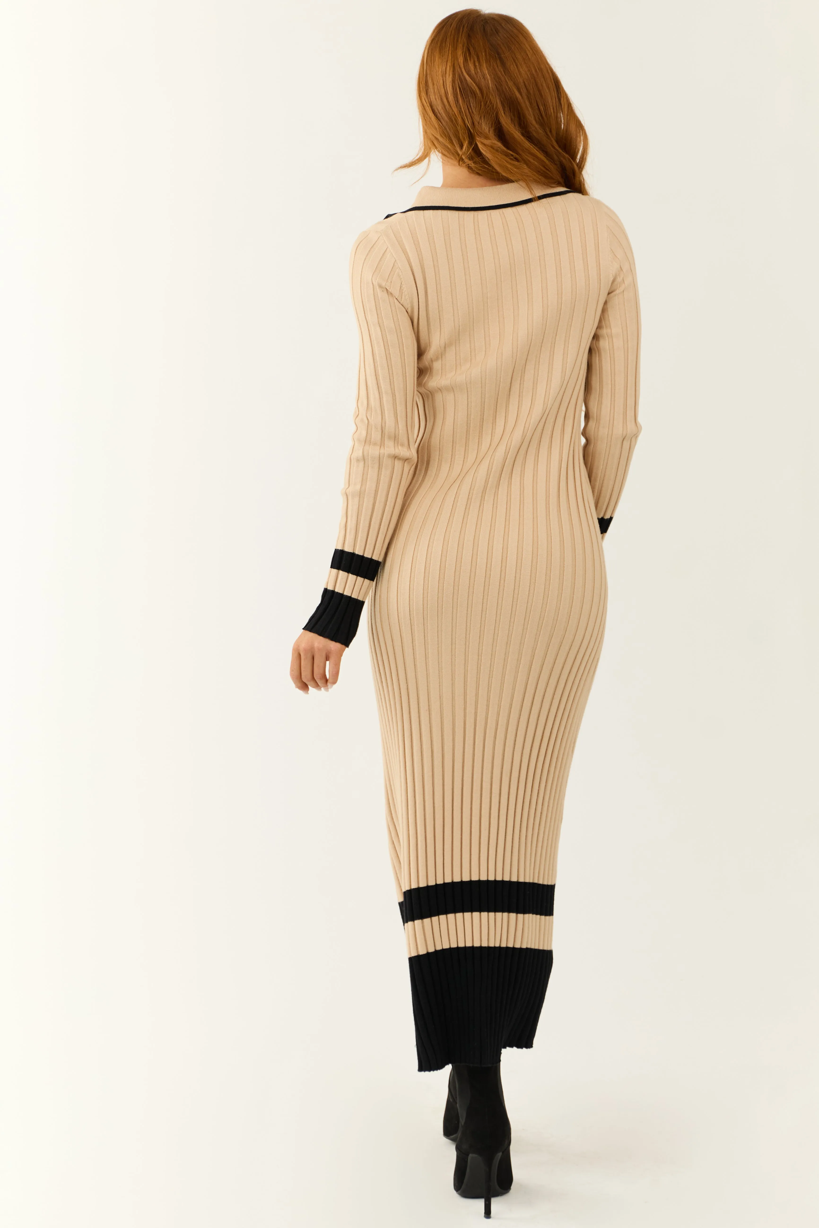 Beige Colorblock Stripe Maxi Sweater Dress