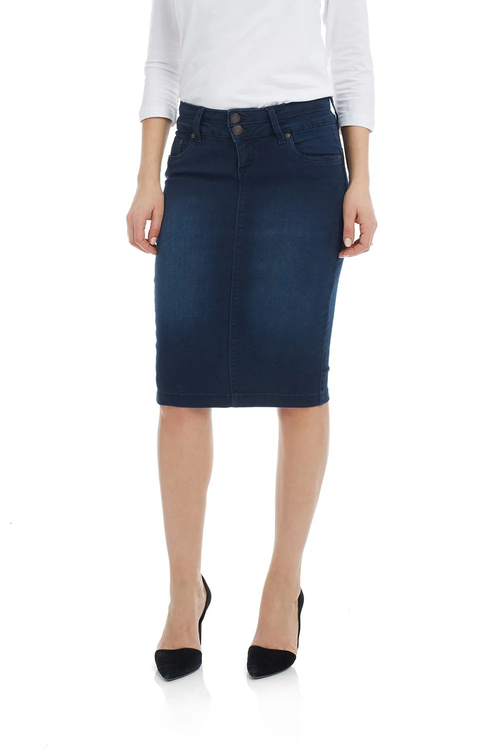 Below the knee denim jean skirt 'Beverly Hills'