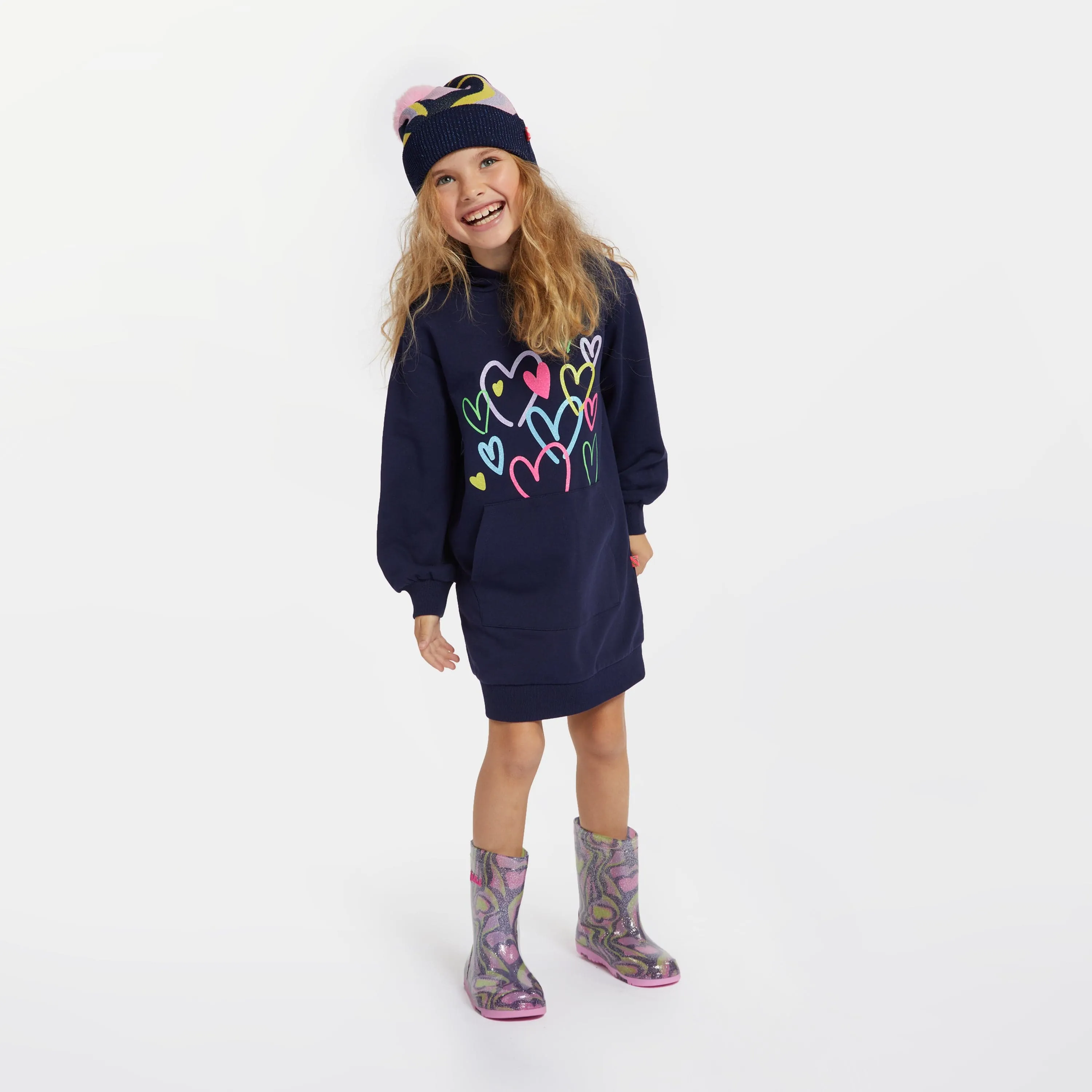 Billieblush Girls Hooded Sweater Dress in Navy