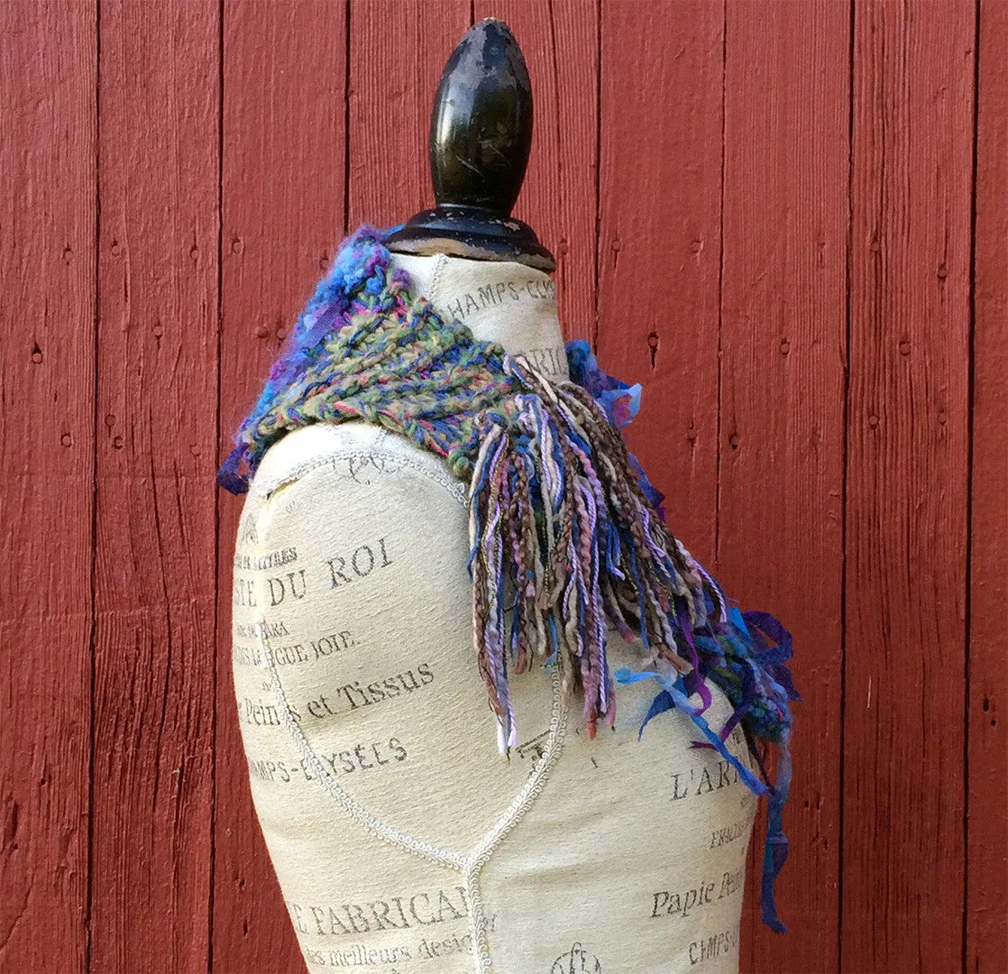 Blue Tweed Shawlette w/Fringe