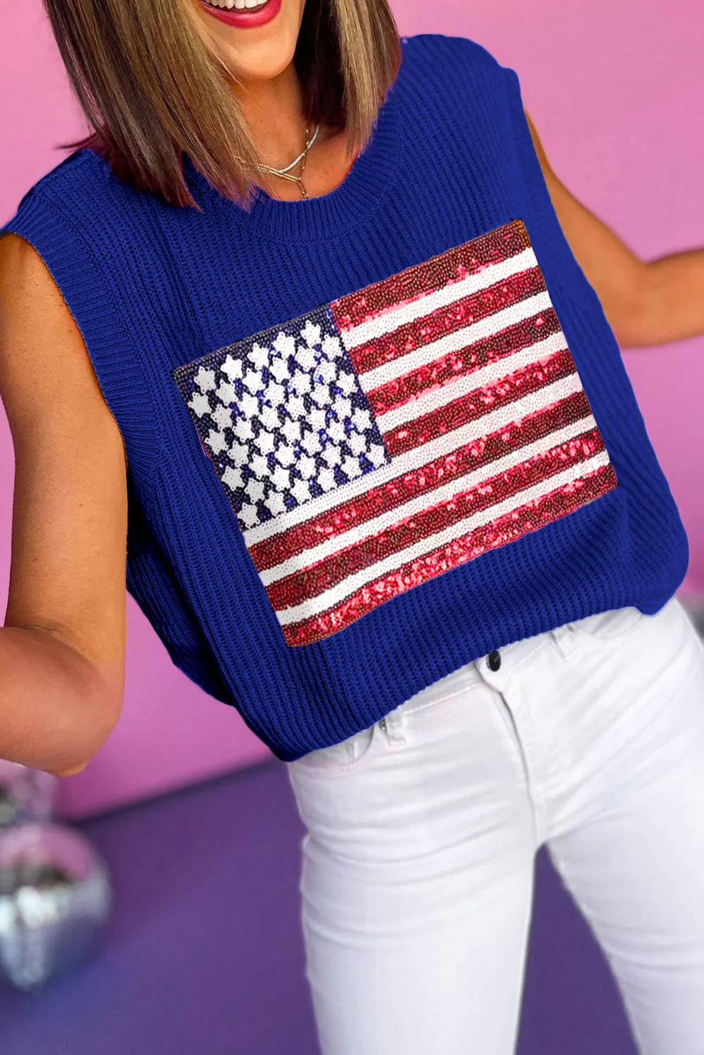 Bluing Sparkling American Flag Knitted Vest