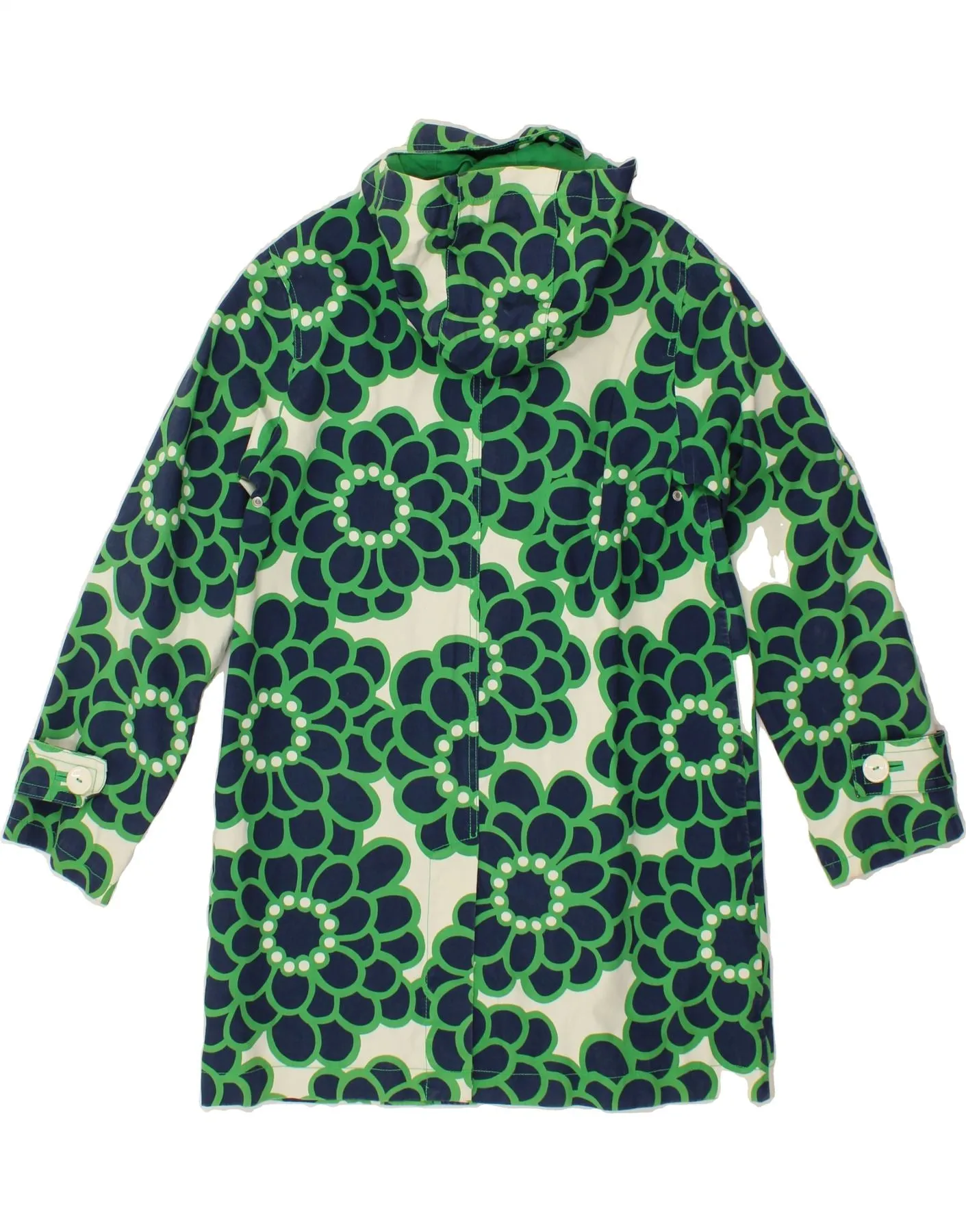 BODEN Womens Hooded Overcoat UK 14 Large Green Floral Cotton