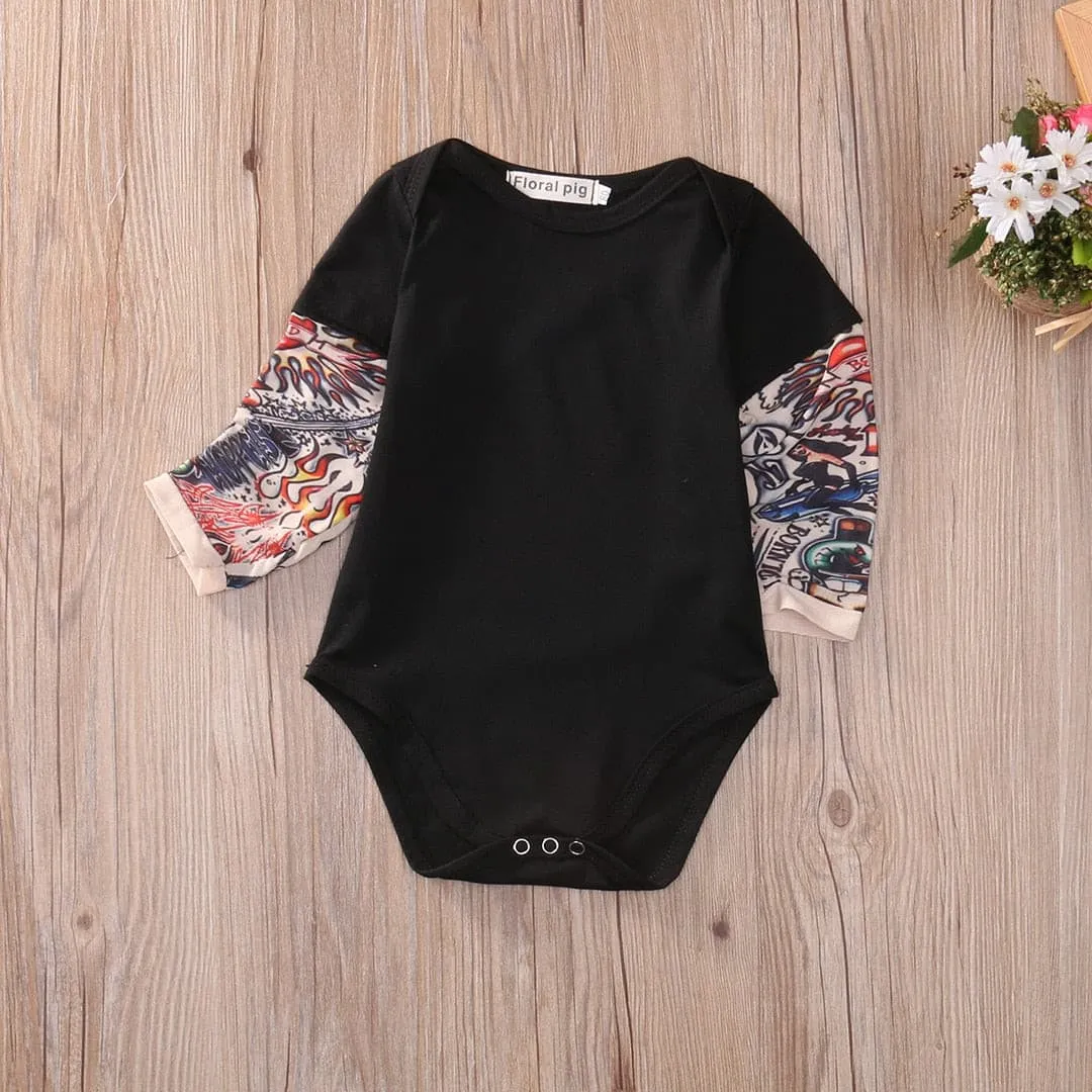 Bodysuit Baby Tattoo - Boys Tattoo Romper  - Black or Grey