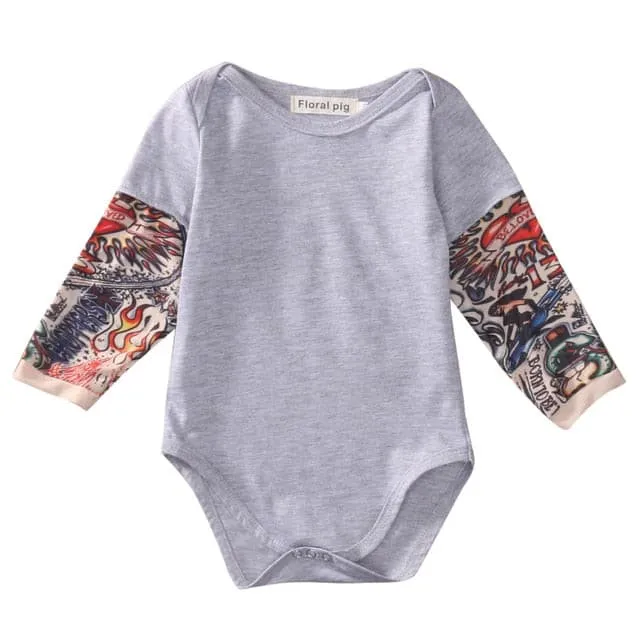 Bodysuit Baby Tattoo - Boys Tattoo Romper  - Black or Grey