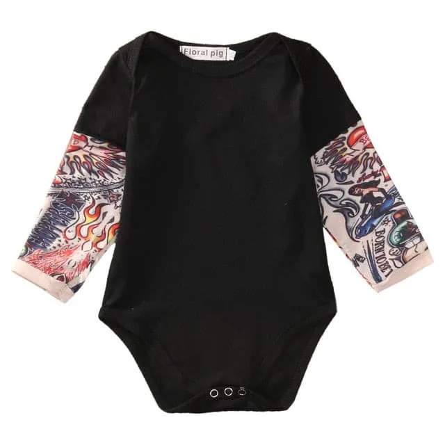 Bodysuit Baby Tattoo - Boys Tattoo Romper  - Black or Grey