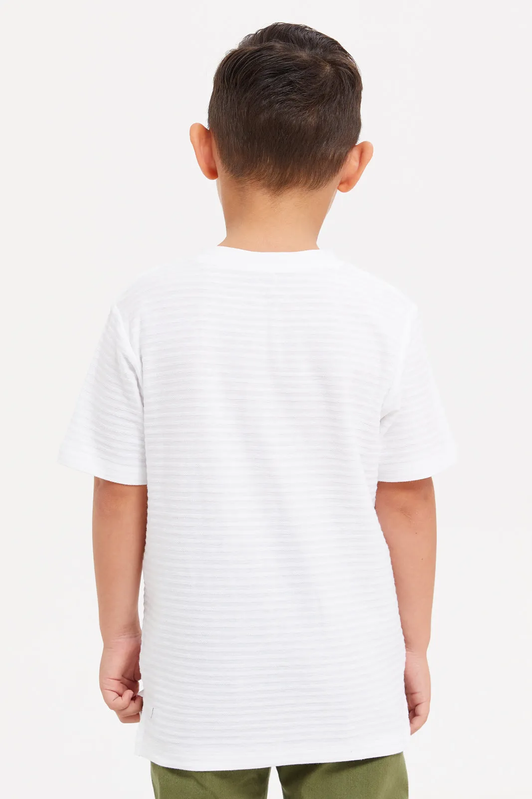 Boys White Henley Jacquard T-Shirt