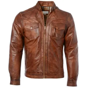 Brown Handmade Distressed Biker Leather Jacket