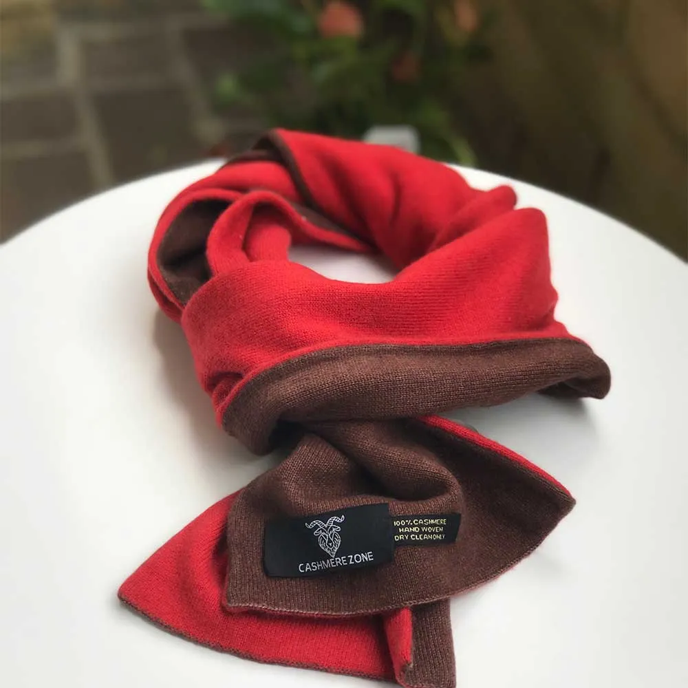 Brown Red Reversible Pure Cashmere Scarf