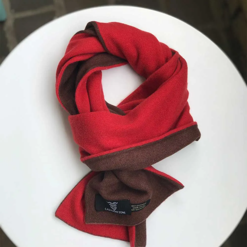 Brown Red Reversible Pure Cashmere Scarf