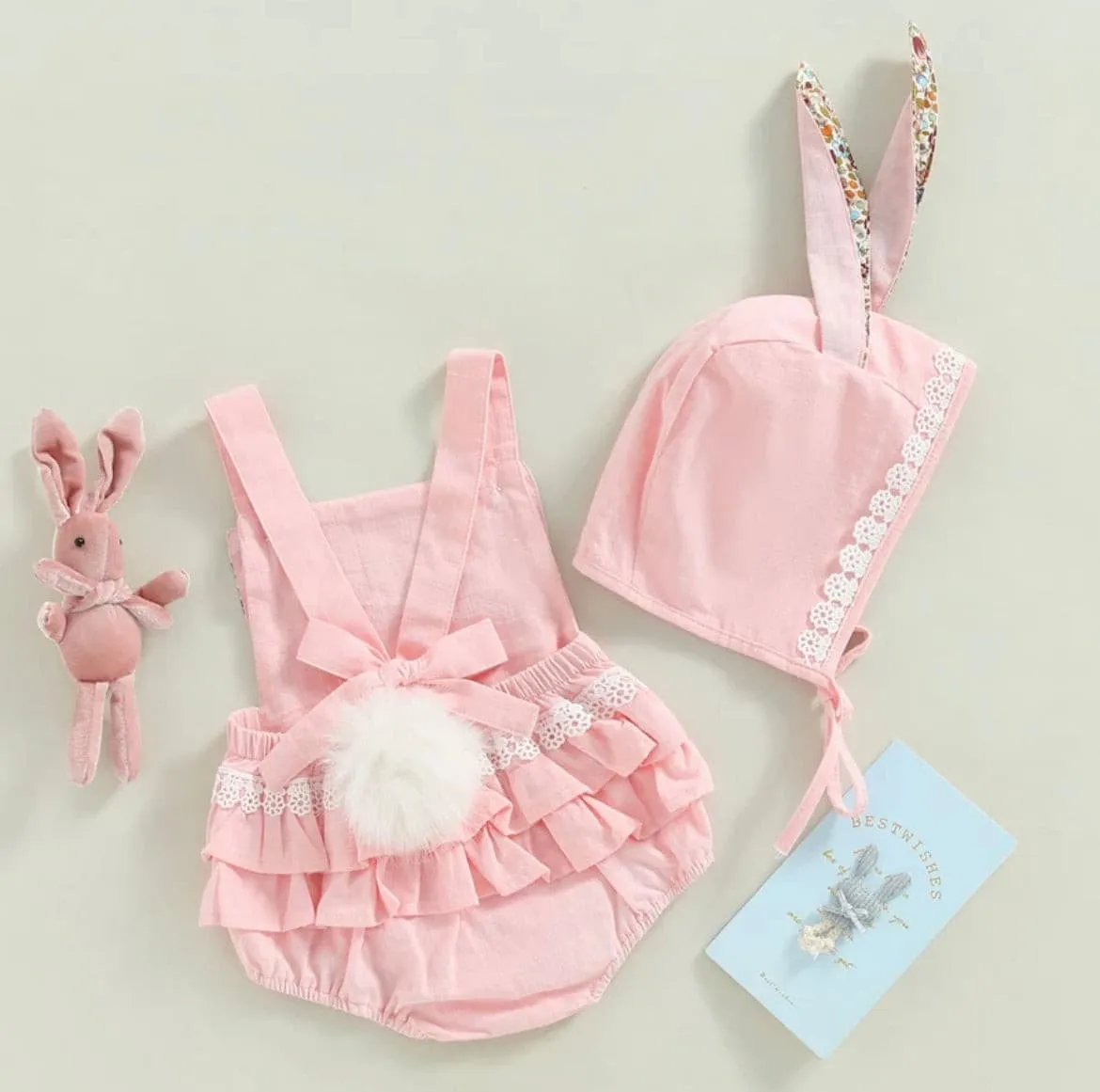 Bunny Romper & Matching Hat - Pink