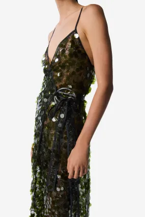 C-Logo Sequin Wrap Slip Dress