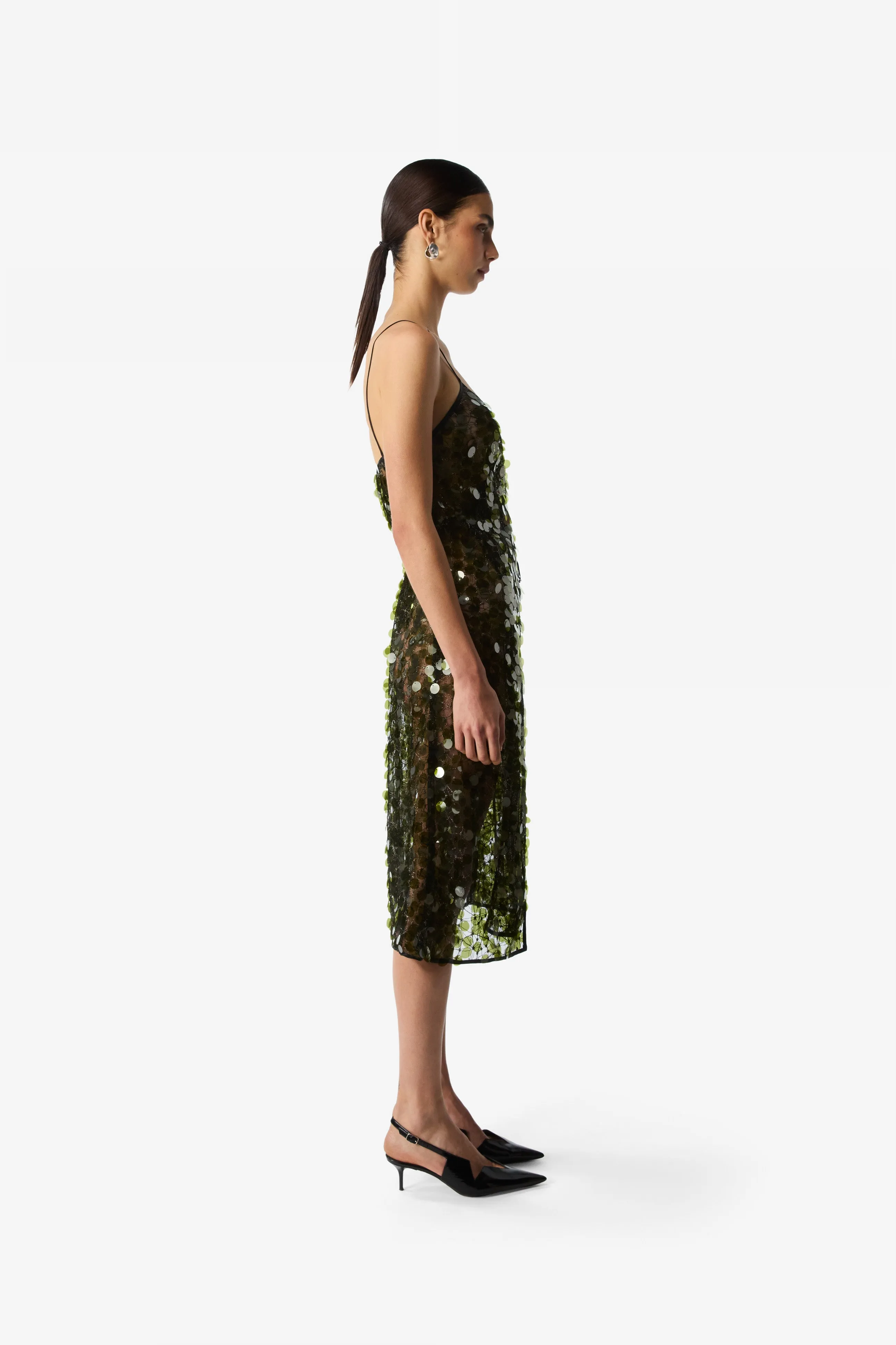 C-Logo Sequin Wrap Slip Dress