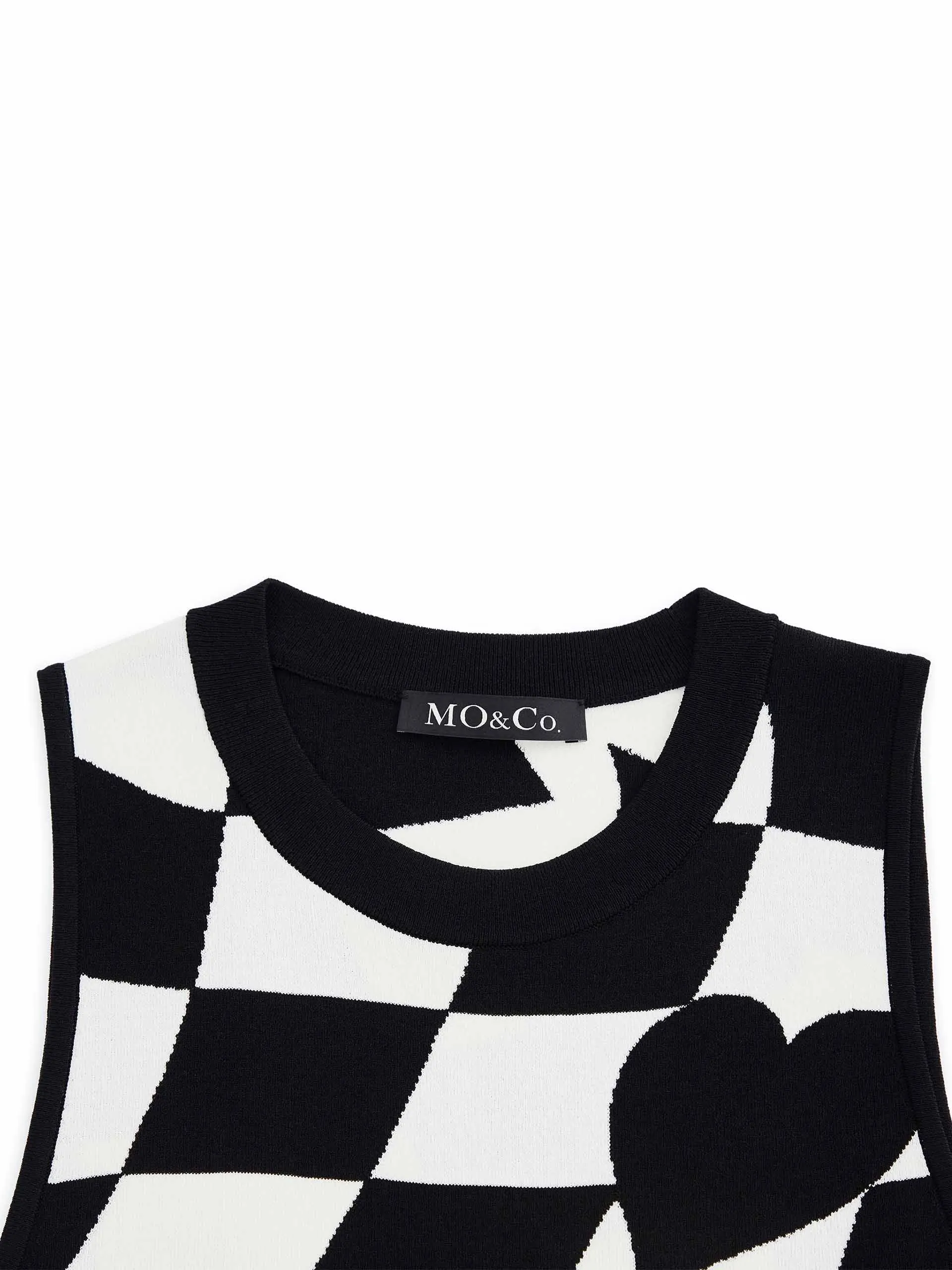 Checkered Round Neck Knit Vest