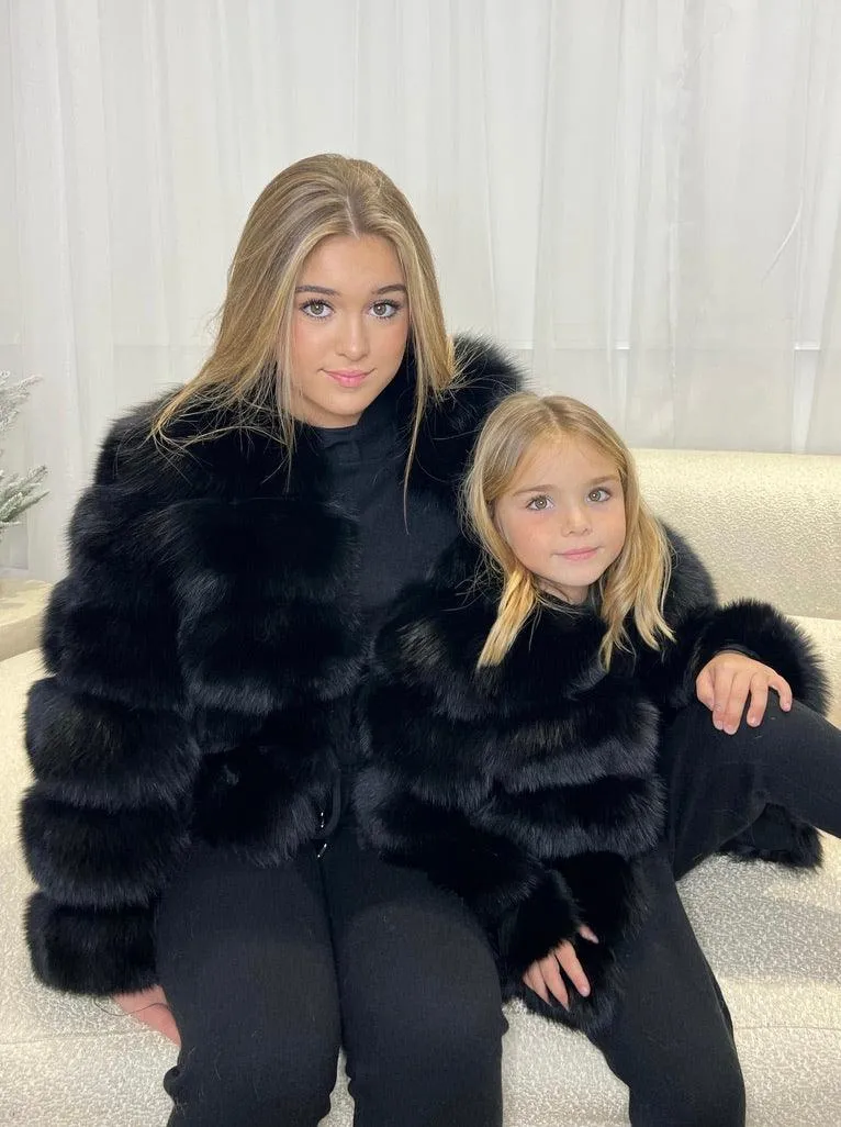 Childrens Black Luxury Fur Coat