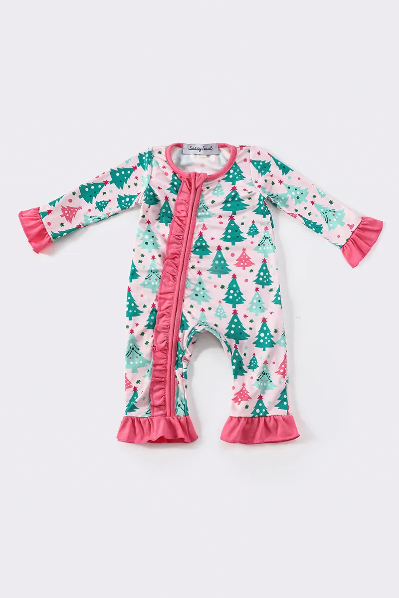 Christmas tree print girl romper