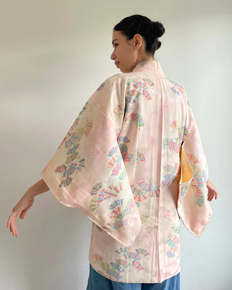 Color Fan Hankles Textile Long Haori Kimono Jacket