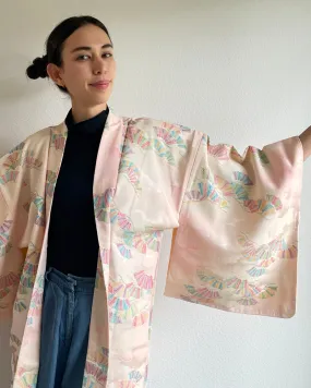 Color Fan Hankles Textile Long Haori Kimono Jacket